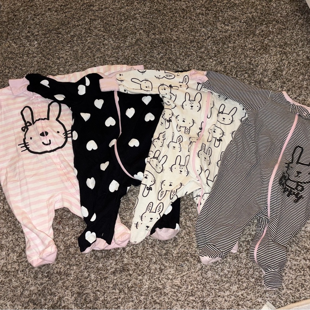 Baby Bunny Print One-Piece Pajama - Pink/Black/White